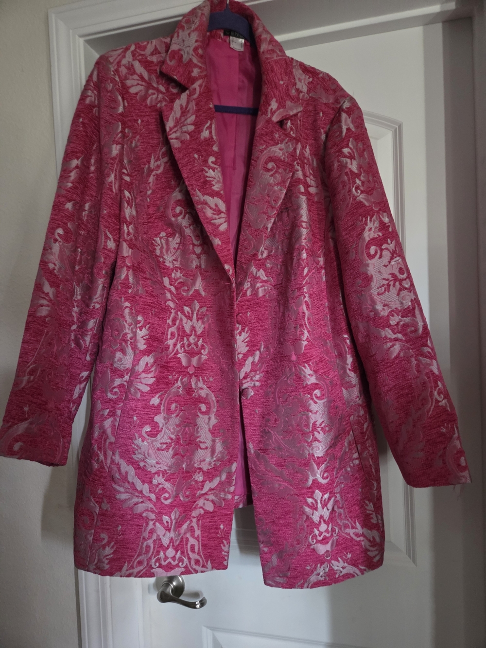 Pink Jacquard Women's Coat Plus Size 22
